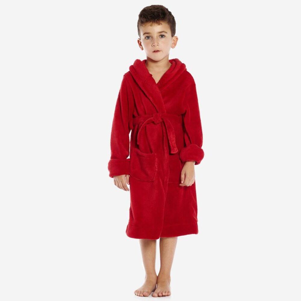 Leveret Kids Fleece Hooded Robe Red 4